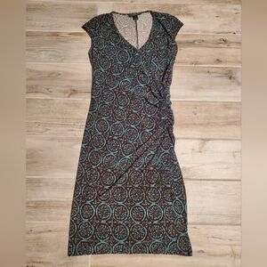 Lauren Ralph Lauren Dress Womens 6 Green Geometric Faux Wrap Stretch Casual Vtg